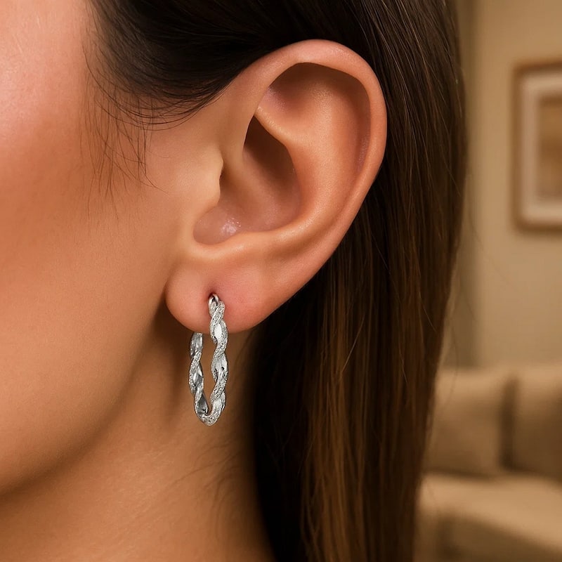 MayaMila Sterling Silver Round Twisted Hoop Earrings