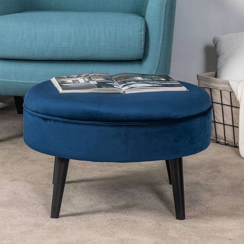Carson Carrington Indnas Round Velvet Cocktail Coffee Table Ottoman