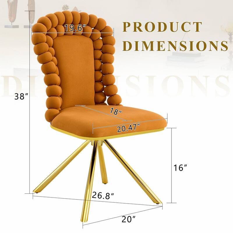 Set of 2 Puffy Bubble Velvet Dining Chairs with Ball Chain Detail & Gold Legs