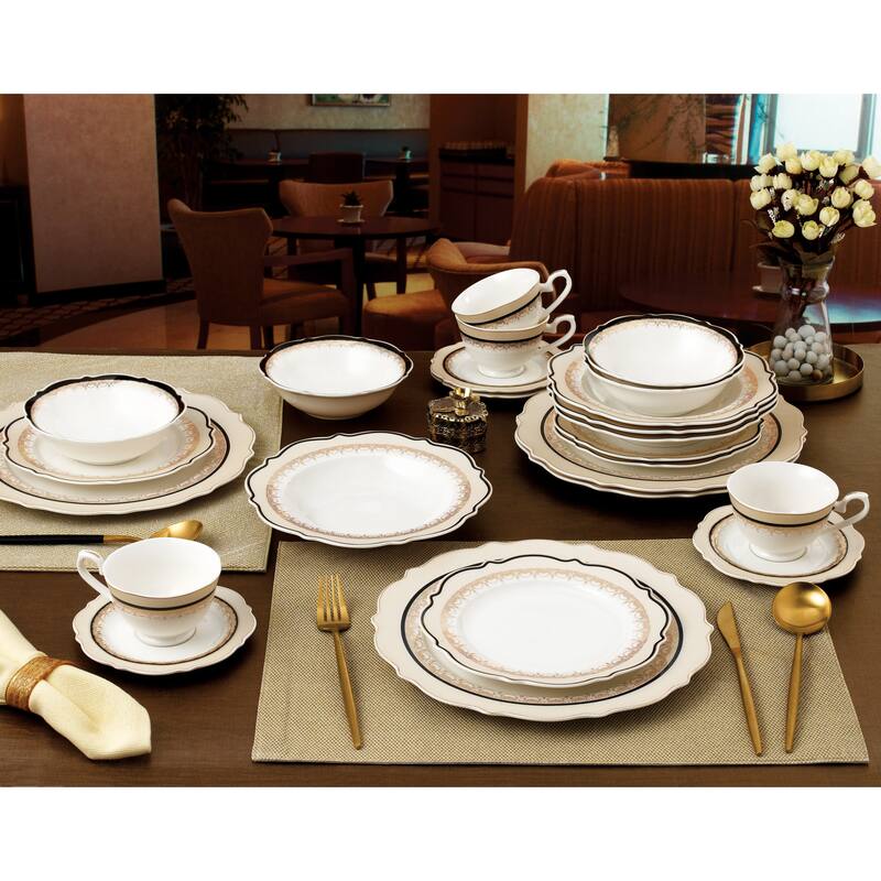 24 Piece Dinnerware Set-Bone China, Service for 4 by Lorren Home Trends