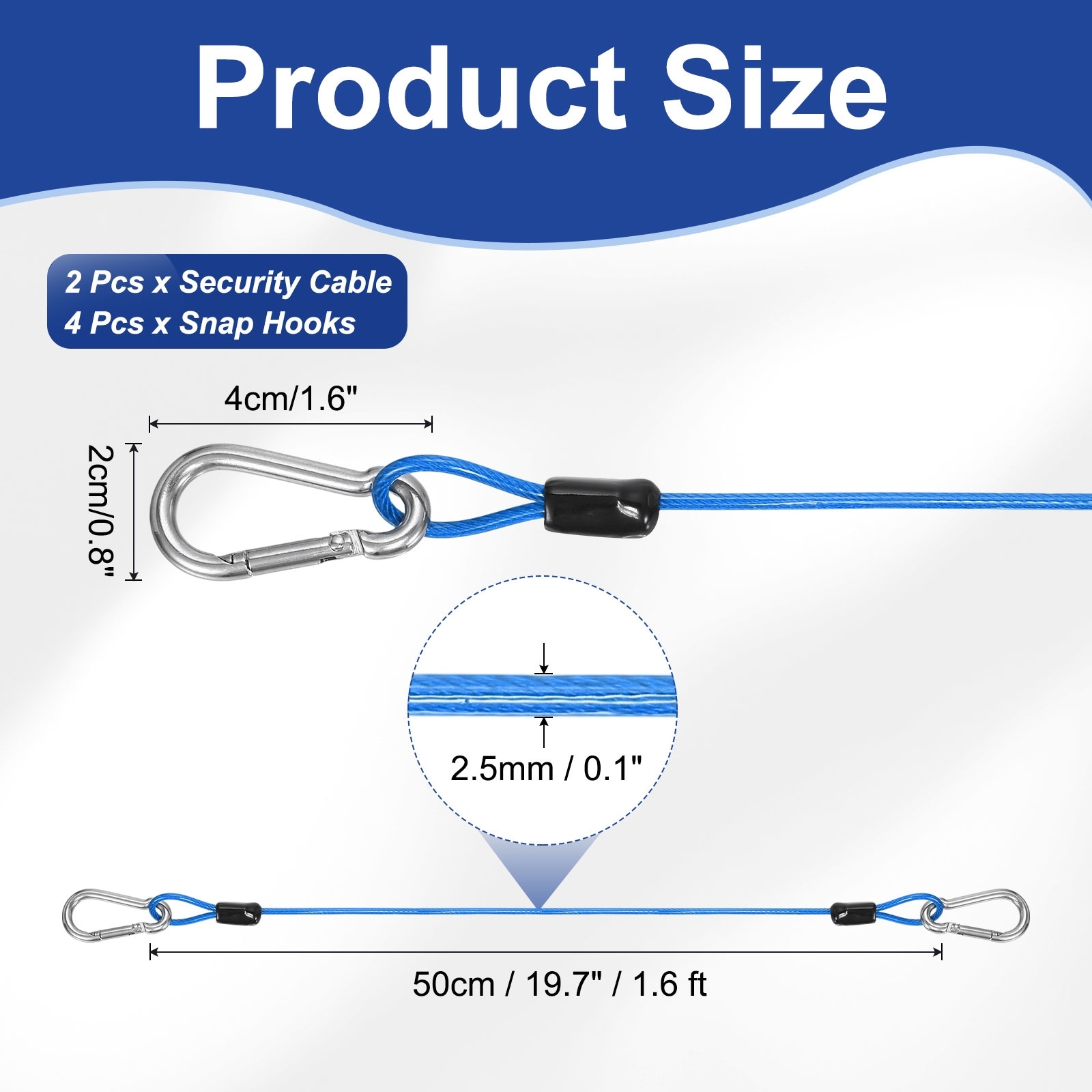 Security Steel Cable with Snap Hook Coated Flexible Double Loop Wire Rope Bike Cable Lock for Outdoor Travel Luggage