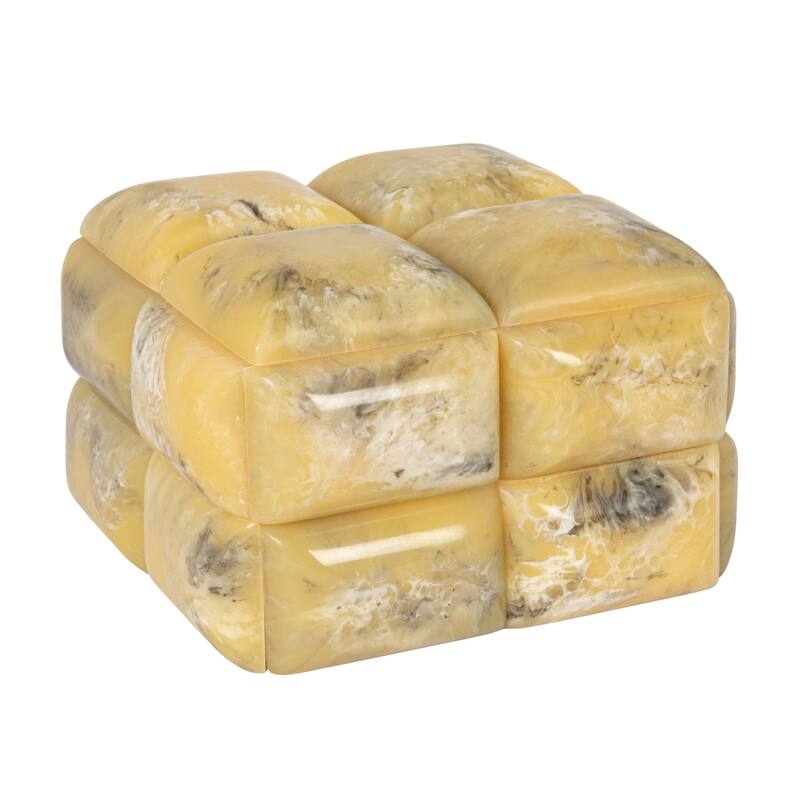 Marbled Resin Studded Decorative Storage Box with Lid - 7.0"L x 7.0"W x 4.25"H - Yellow