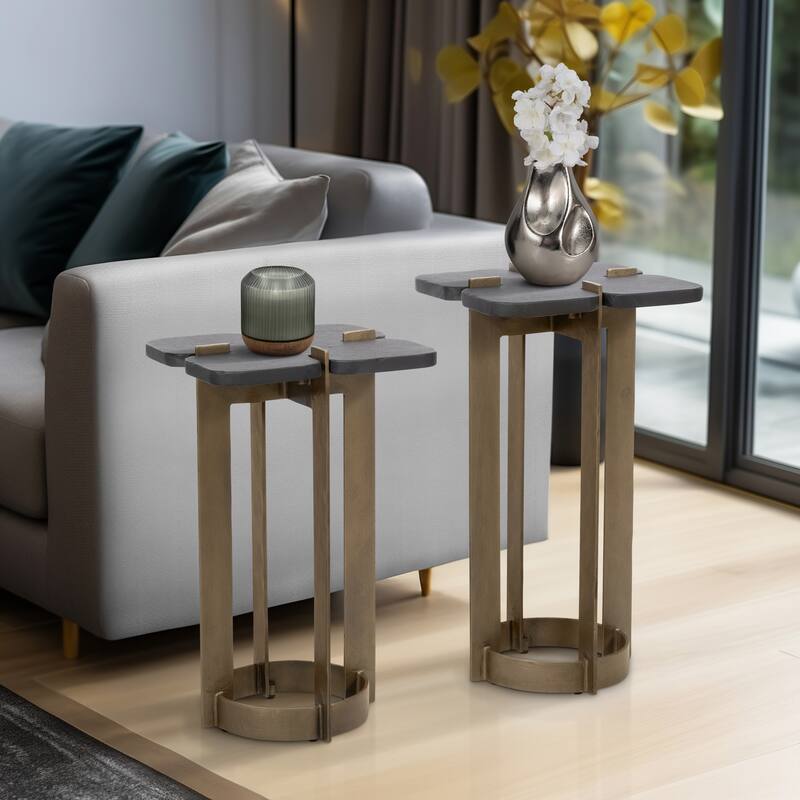 Sagebrook Home Modern Metal Black/gold, Stone Top, Side Tables or Coffee Table - Gold - Metal - 13" x 13" x 24"