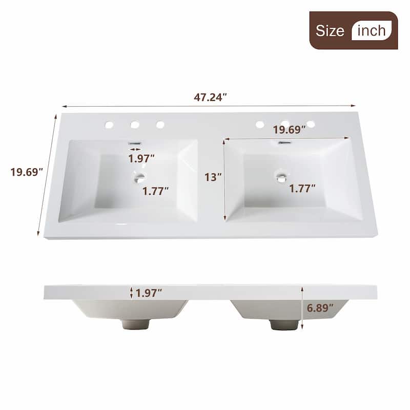 47.24" Wall-Mounted Double Sink Bathroom Vanity with SMC Top