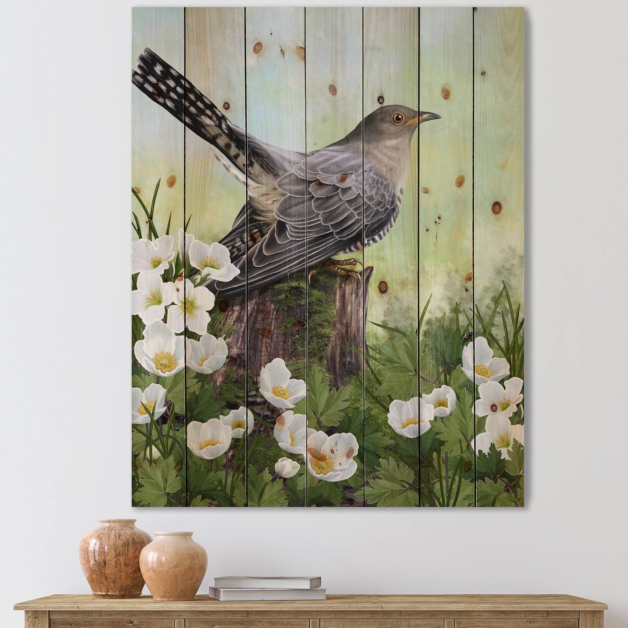 Designart 'Cuckoo Bird On An Old Stump' Traditional Print on Natural