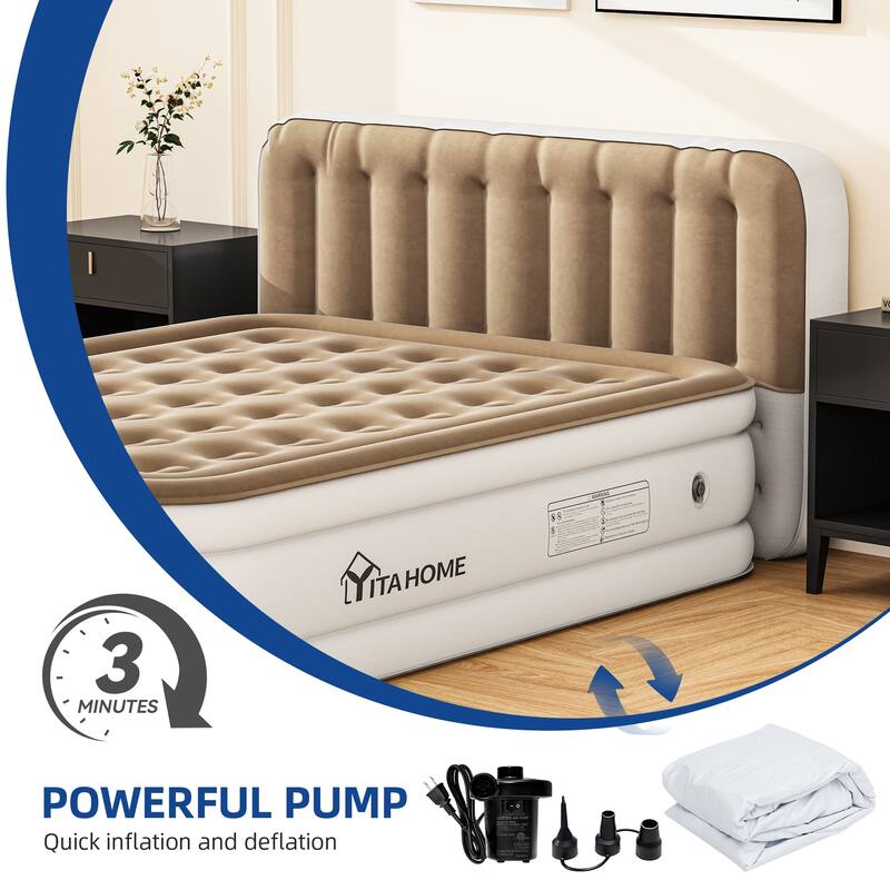 Moasis Queen Air Mattress with Inflatable Headboard