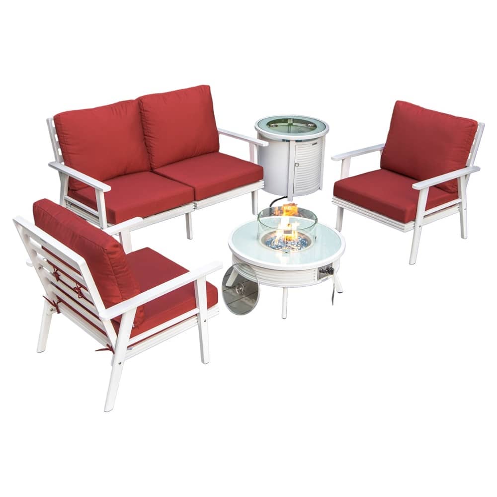 Walbrooke Outdoor Patio Furniture Set with Aluminum Frame Polyester Upholstered Seating and 37000 BTU Propane Burner