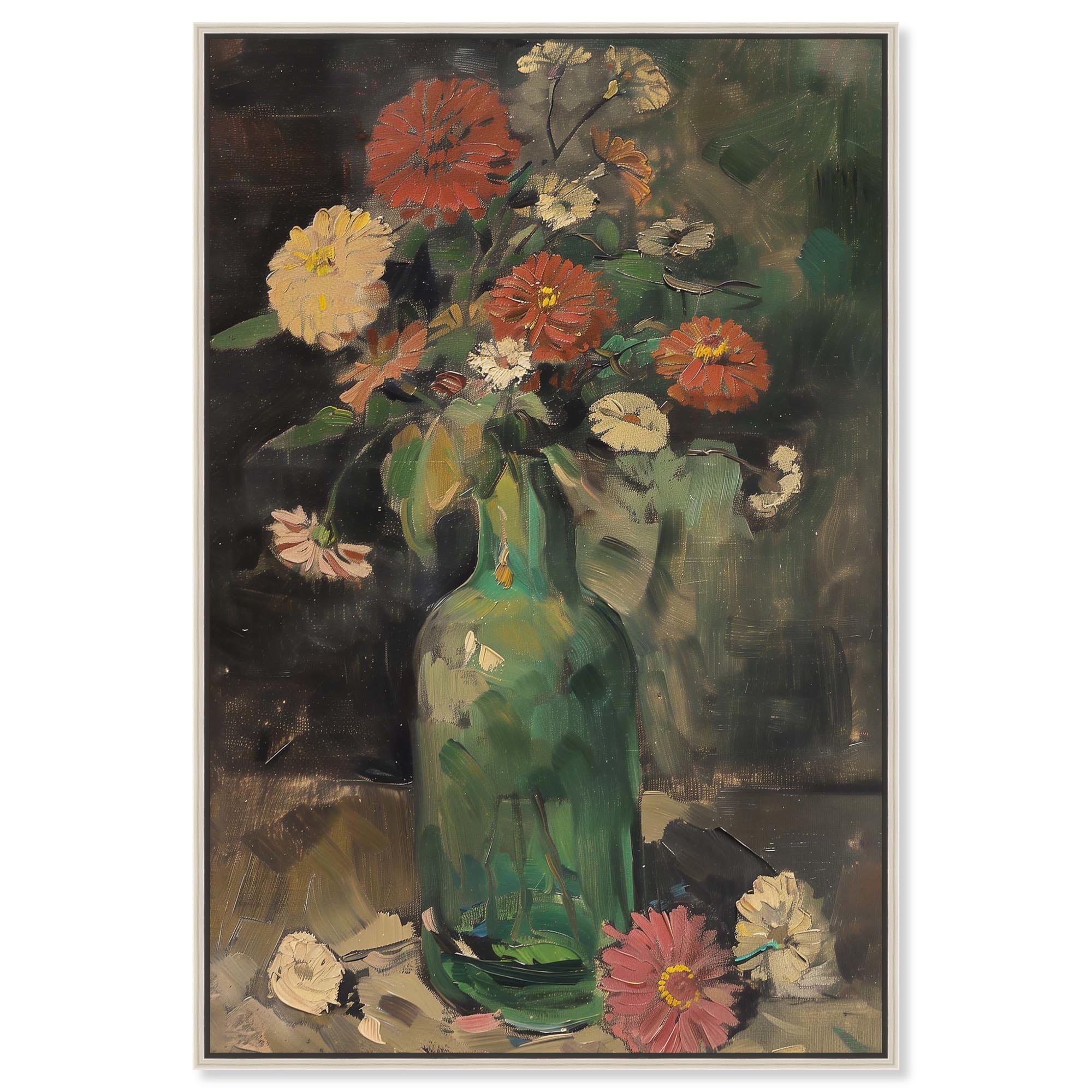 Green Bottle Flowers Canvas Floral Vase Wall Art by Art Remedy