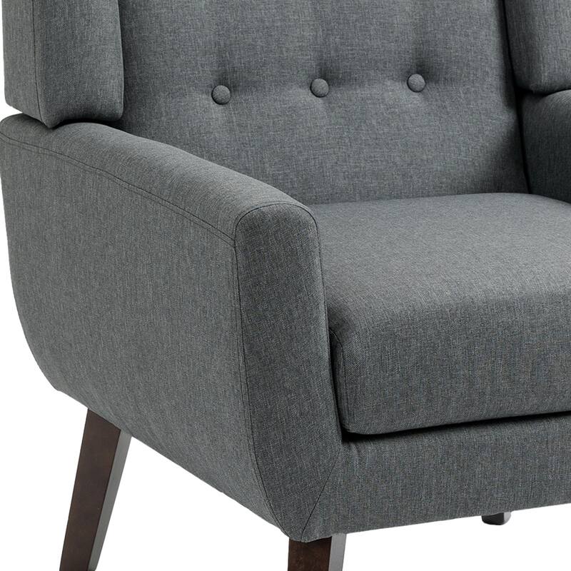 2 Set Modern Tufted Linen Upholstered Accent Chair Faux Leather Armchair