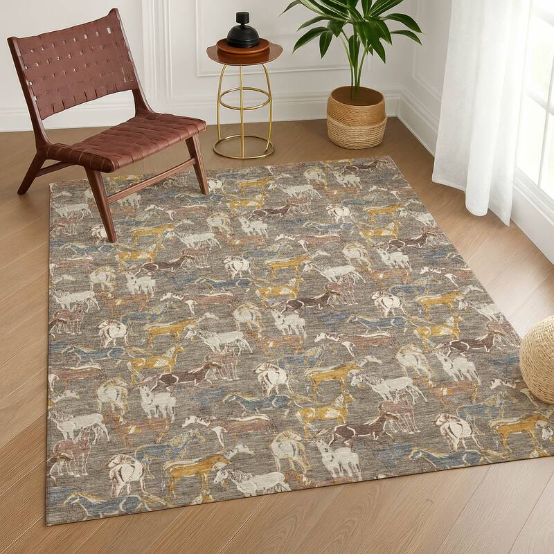 Machine Washable Indoor/ Outdoor Horse Herd Chantille Rug