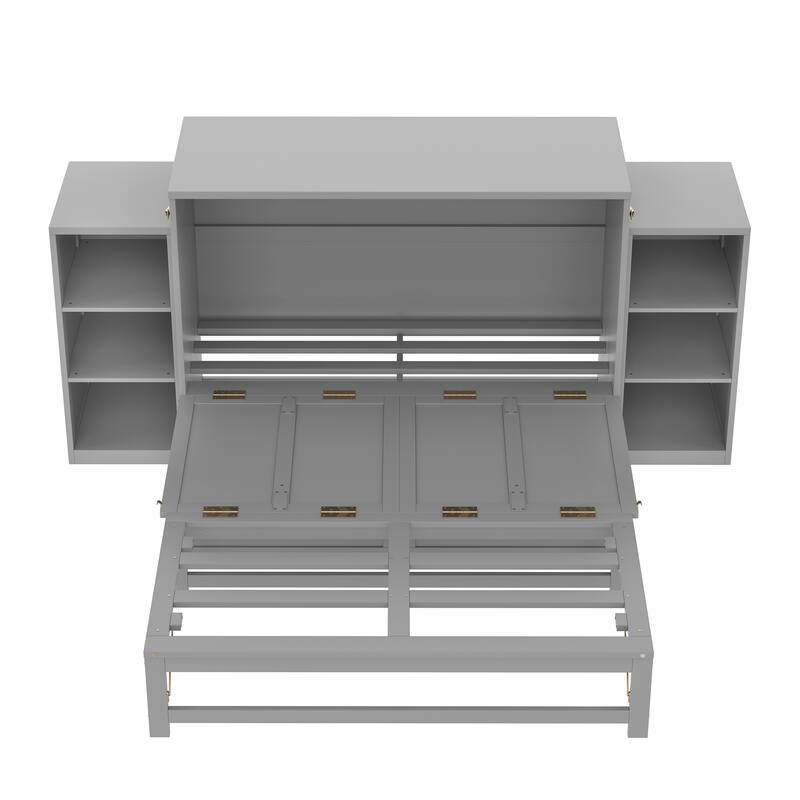 Full Size Murphy Wall Bed with Storage Drawers & Shelves, Space-Saving Design for Guest Room, Studio Apartment & Small Spaces