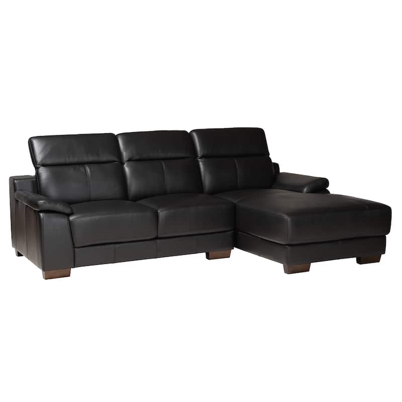 Reverie Modern Full Leather Sectional Sofa with Right Facing Chaise - Black, Walnut Brown