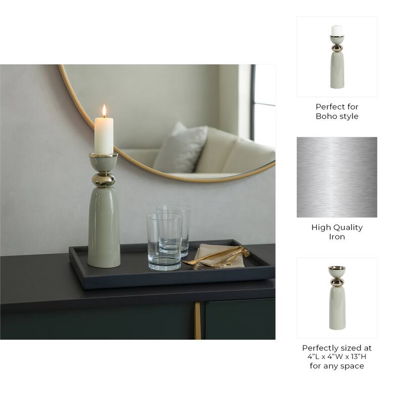 Metal Modern Curvy Pillar and Taper Holder - Green