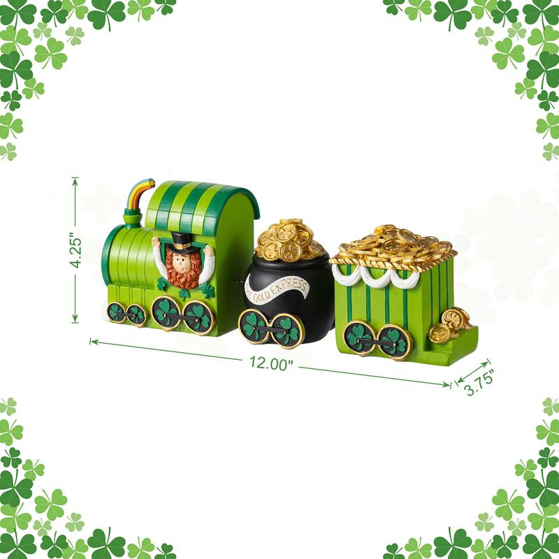 Glitzhome Set of 3 St.Patrick's Resin Leprechaun Train Table Decor