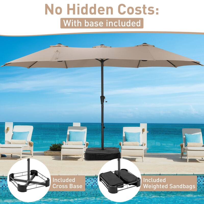 Ainfox 10ft Solar Patio Umbrella 40 LED Lighted and Umbrella Base, Strip Lights Outdoor Market Table Umbrella