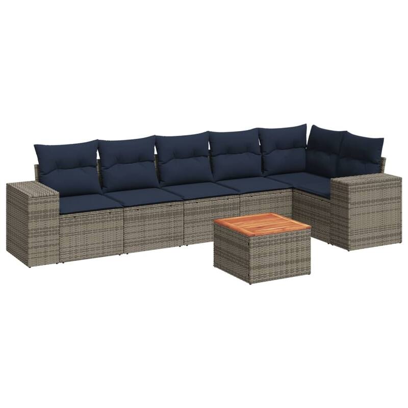 vidaXL Patio Sofa Set with Cushions Outdoor Furniture 7 Piece Poly Rattan - 24.4x 24.4x 27.2