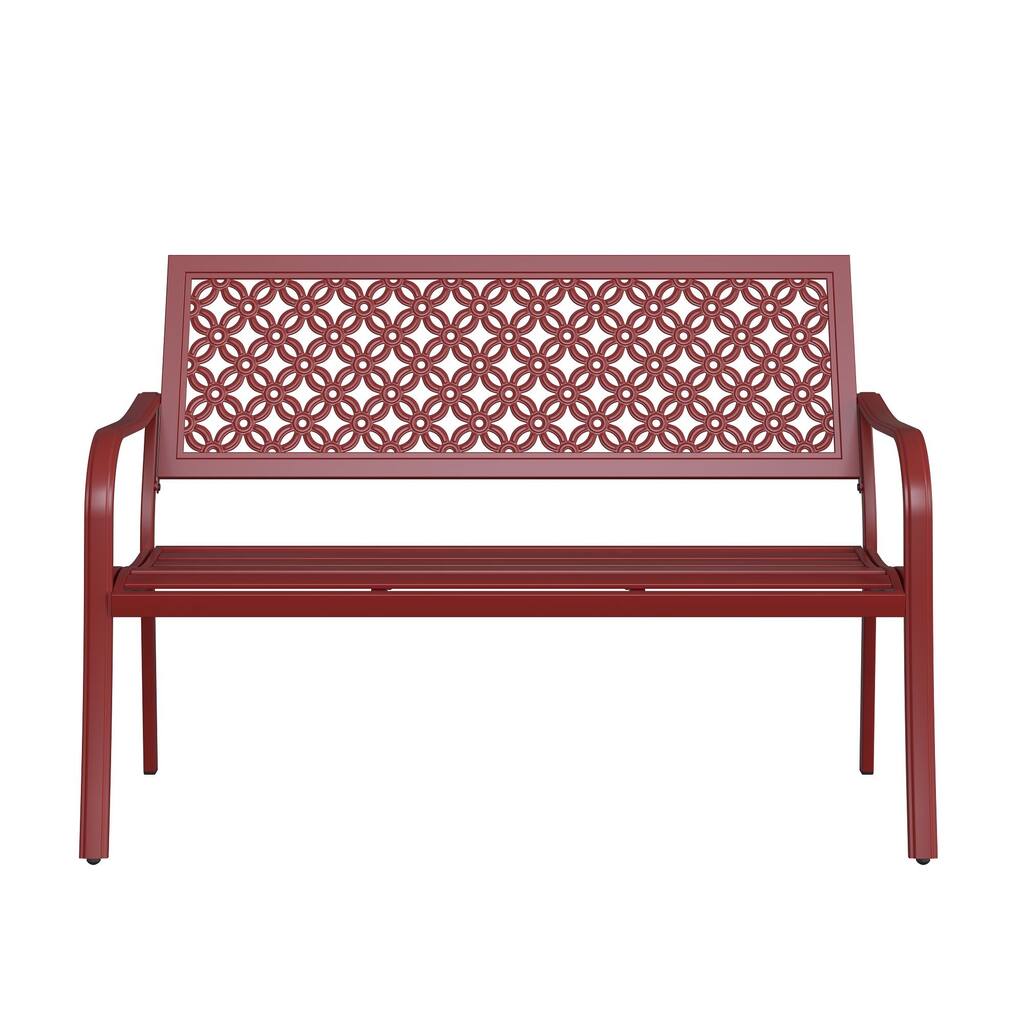 Outdoor Garden Bench with Anti-Rust Metal Powder Coated Frame, Patio Bench for Front Porch Park