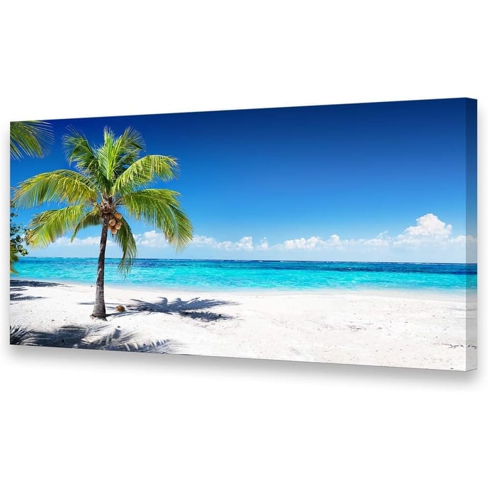 Wall Art Summer Ocean Waves Coconut Trees on Sands Beach - 20 x 40
