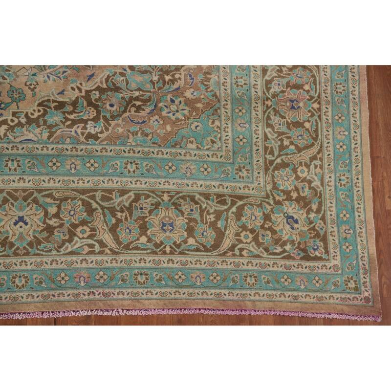 Hand Knotted Oriental 100% Wool Carpet Traditional Floral Peach Mashad Area Rug - 12' 9'' X 9' 10''