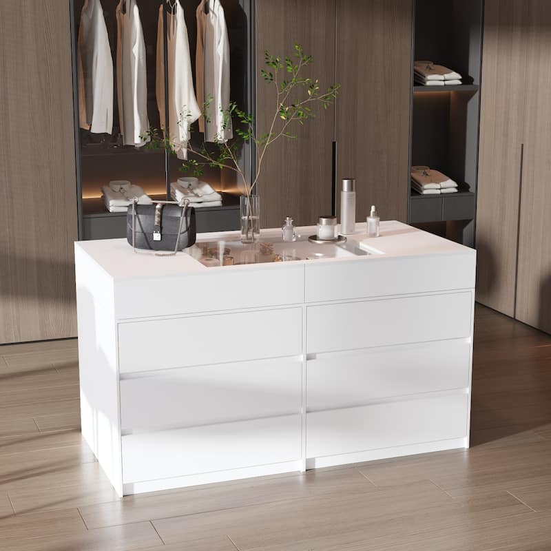12-Drawer Storage Island Tempered Glass Top Island Display Cabinet Dresser