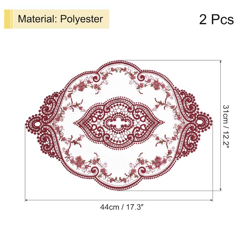 2Pack 12x17in Retro Lace Placemat Oval French Crochet Doilies Coasters - 12x17-in - Red