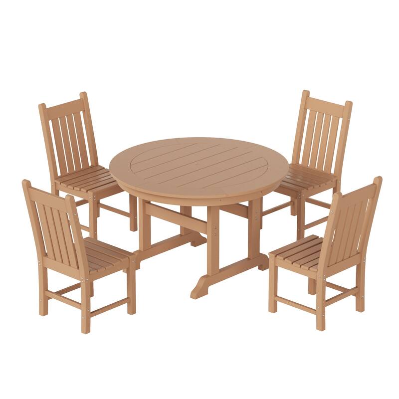 Laguna Hdpe All Weather Outdoor Patio Dining Set with Round Table, Armless Chairs (5-Piece Set)
