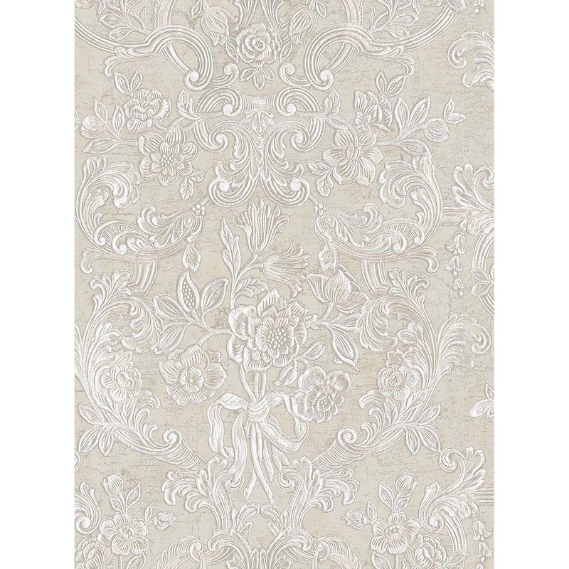 Seabrook Designs Tabor Floral Scroll Unpasted Wallpaper