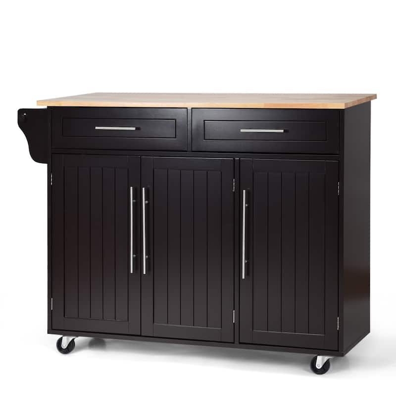 Costway Kitchen Island Trolley Cart Wood Top Rolling Storage Cabinet