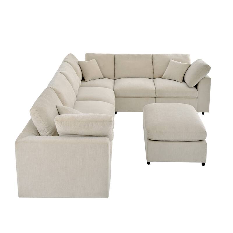 Oversized Modular Sectional Sofa, 7 Seater Corner Sofa, L-Shape Sofa Set with Movable Ottoman, Plush Chenille Fabric Large Sofa