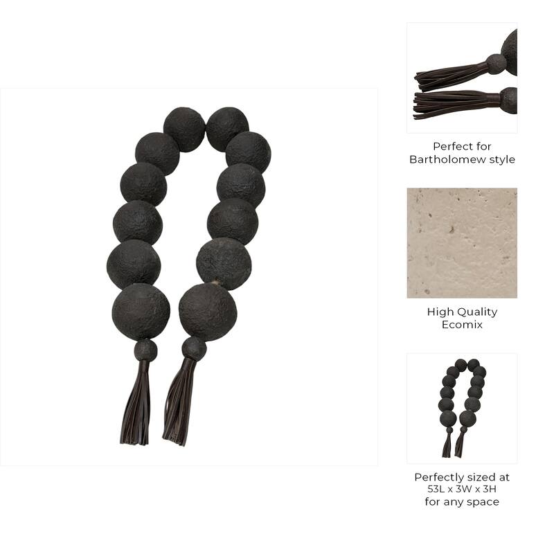 Ecomix Bead Strand with Leather Tassels and Chiseled Texture Detailing - 53" x 3" x 3"