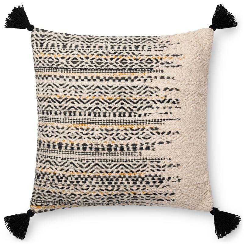 Alexander Home Chelsea Boho Distressed Throw Pillow - 22" x 22" Cover Only - Cover Only - Black / White