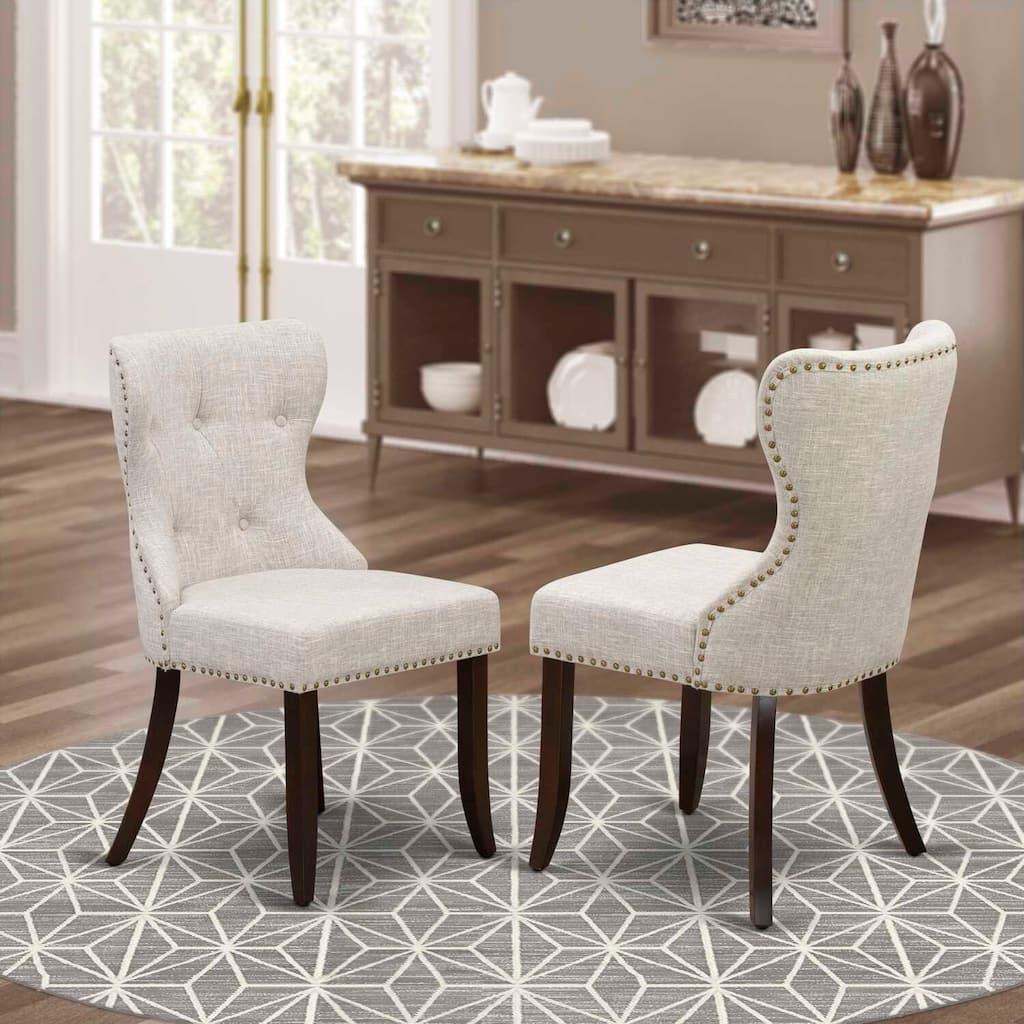 Upholstered Dining Chairs Set of 2 with Linen Fabric Seat and Nailhead Trim, Parsons Design - 21.5
