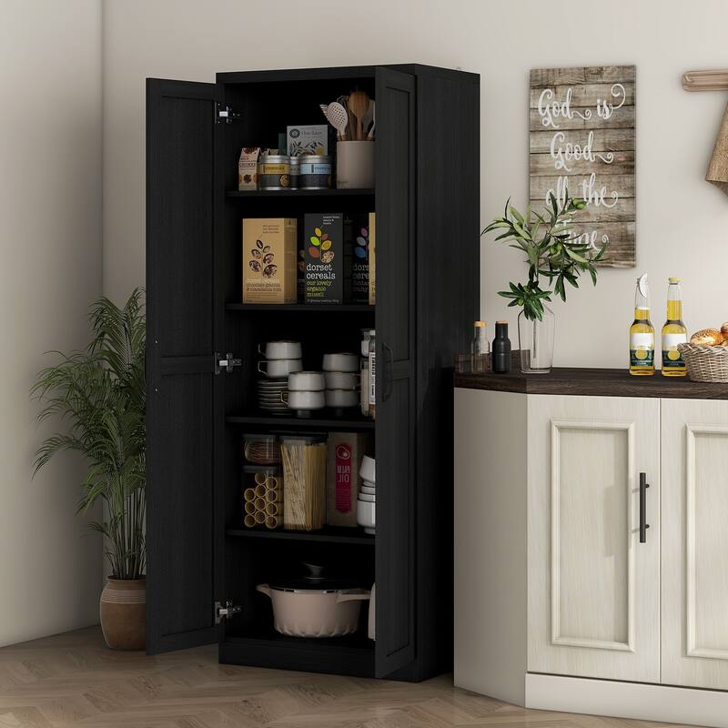 HOMCOM 63" 2-Door Kitchen Pantry, Freestanding Storage Cabinet with 5-tier Shelving and 2 Adjustable Shelves for Dining Room