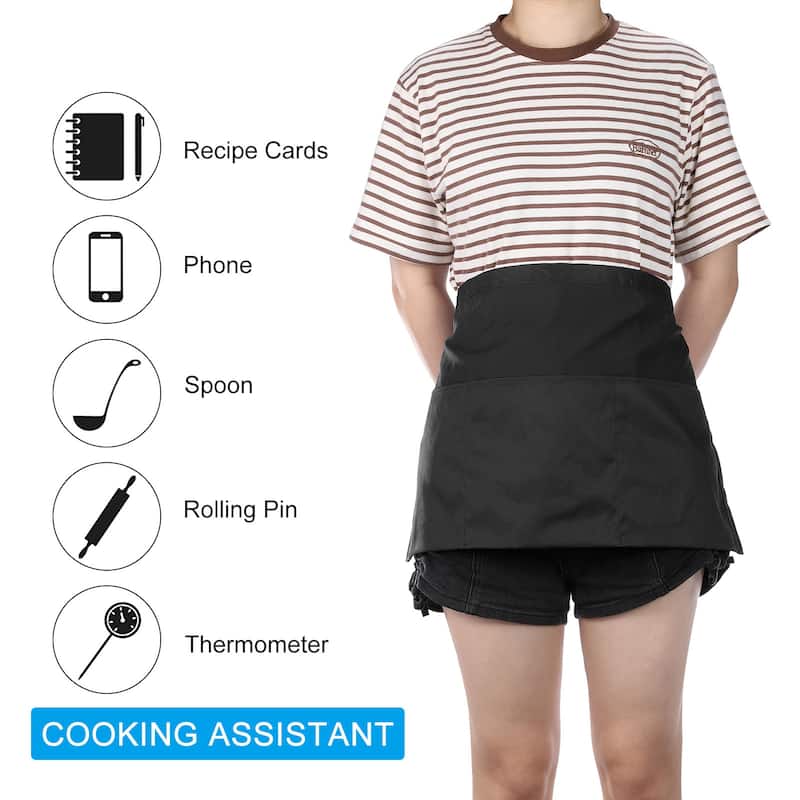 Waist Apron, 4 Pack Waitress Short Apron with 3 Pockets - 30 x 60cm