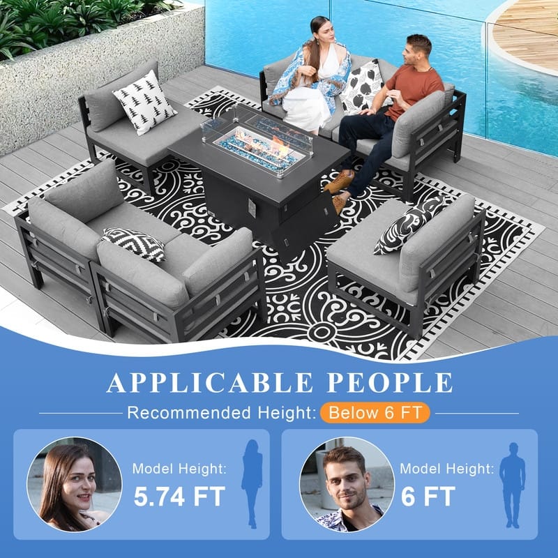 FINCATI 7 Pcs Patio Furniture Set Outdoor Sectional Sofa Set with Firepit Table - 7 Pieces