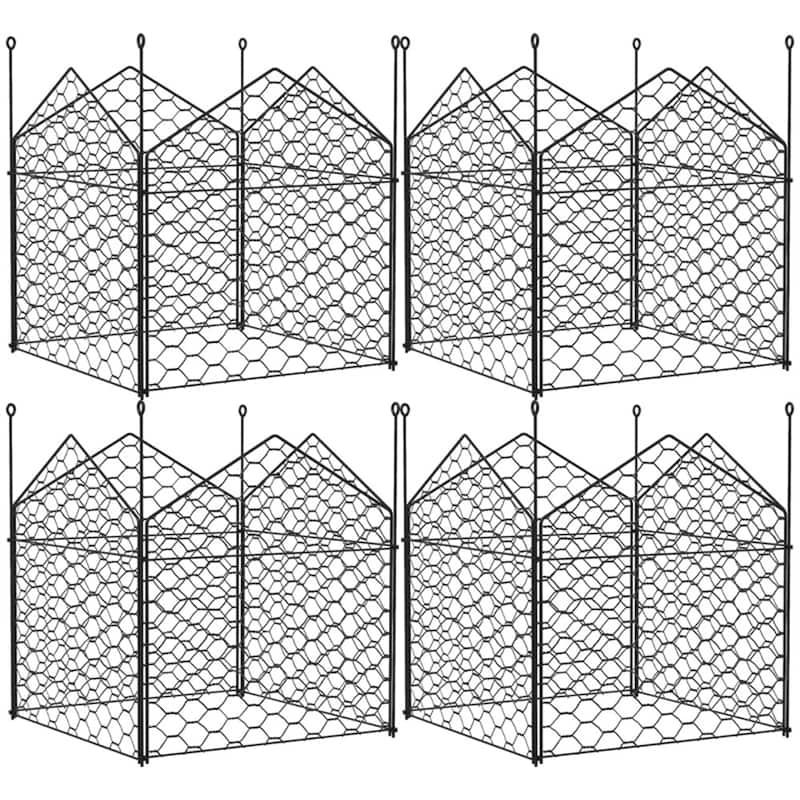 4 Black Steel Wire Garden Crop Cages Fence Panel for Protect Vegetables from Wildlife - 11.75" W x 11.75" D x 13.75"