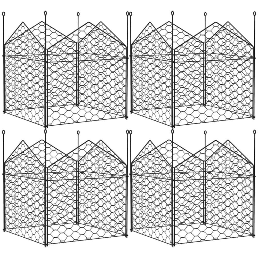 4 Black Steel Wire Garden Crop Cages Fence Panel for Protect Vegetables from Wildlife - 11.75" W x 11.75" D x 13.75"