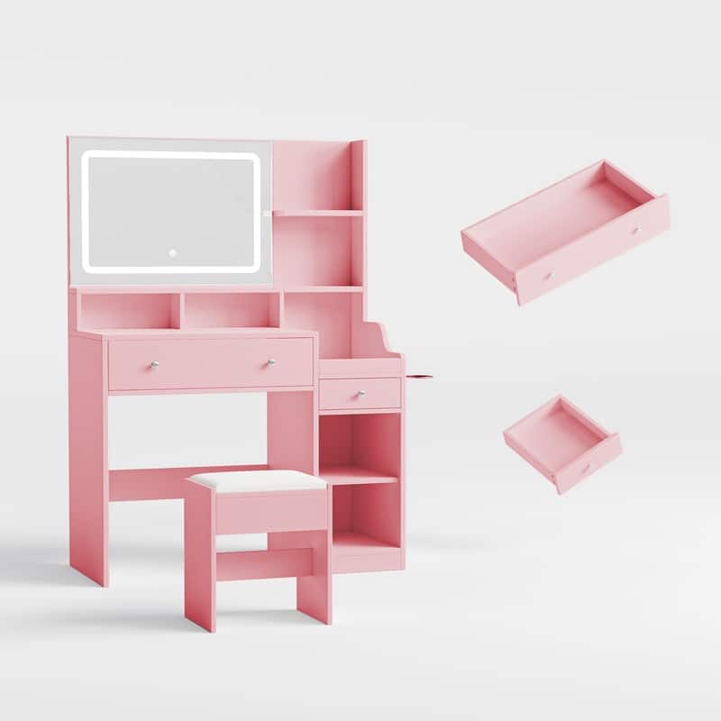 Modern Vanity Sets(1+1) with Smart LED Mirror,Large Storage,MDF Construction
