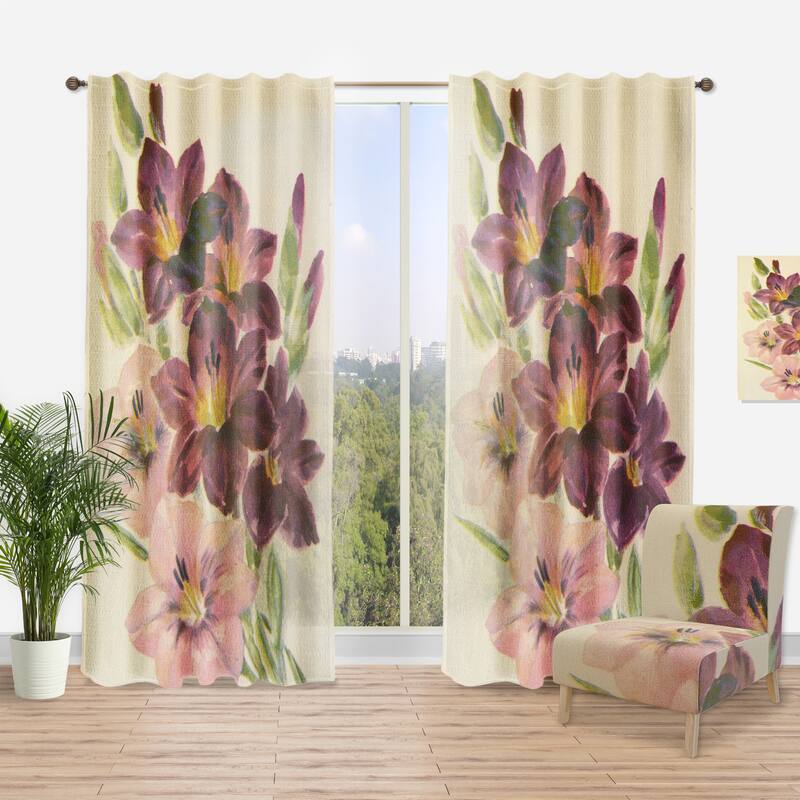 Designart 'Retro Light and Dark Pink Gladiolus' Traditional Curtain Single Panel