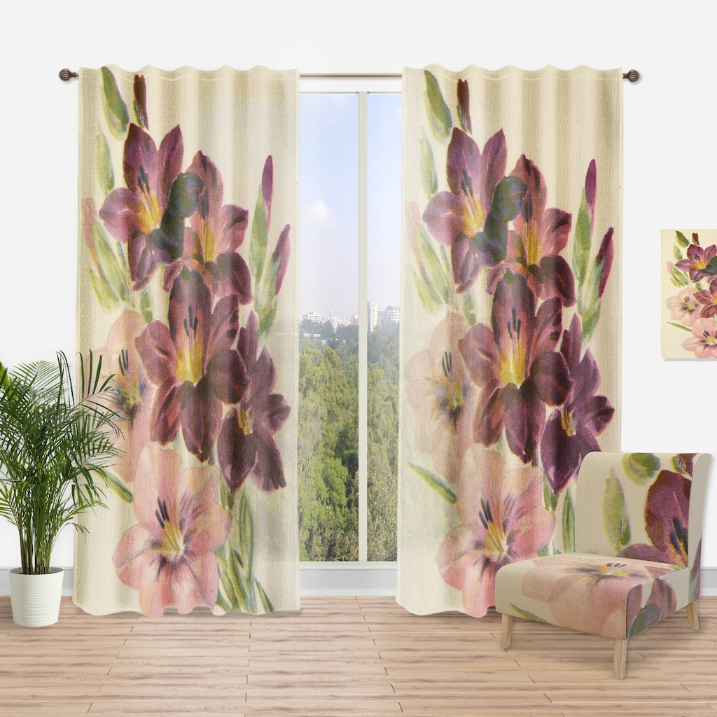 Designart 'Retro Light and Dark Pink Gladiolus' Traditional Curtain Single Panel