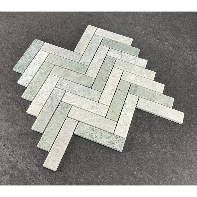 1 x 4 Harringbone Ming Green Marble Mosaic Wall & Floor Tile - 1 Case (10 Sheets)