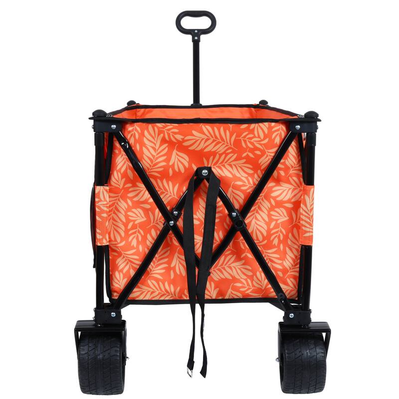 Heavy-Duty 480lbs Folding Wagon Cart with Bonus Picnic Mat - All-Terrain Beach Wheels, Drink Holders,Brakes & Side Pocket