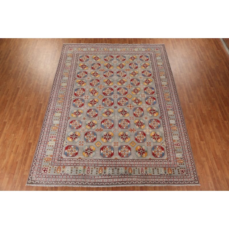 Large Geometric Kazak Oriental Area Rug Hand-Knotted Wool Carpet - 10'3"x 13'7"