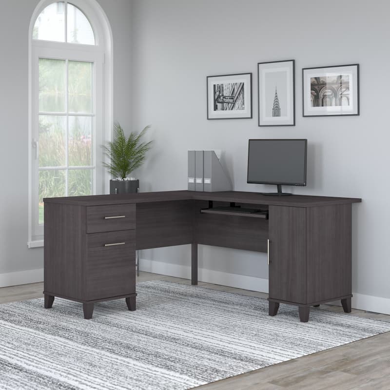 Bush Furniture Somerset 60W L Shaped Desk with Drawers and Storage - Storm Gray