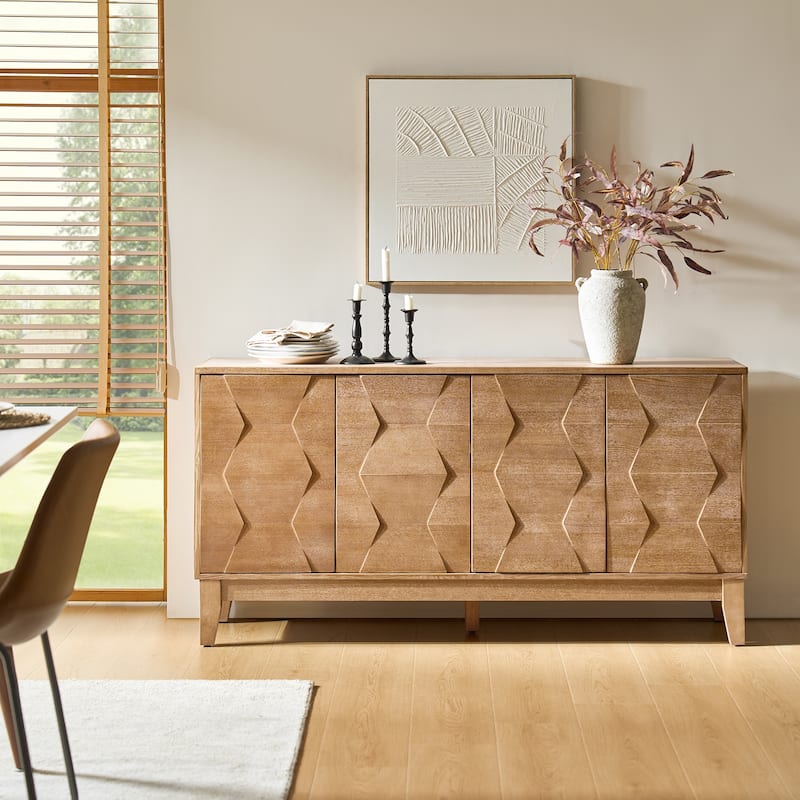 Silakan Mid-Century Modern 4-Door Large Storage Sideboard with Solid Wood Legs by HULALA HOME