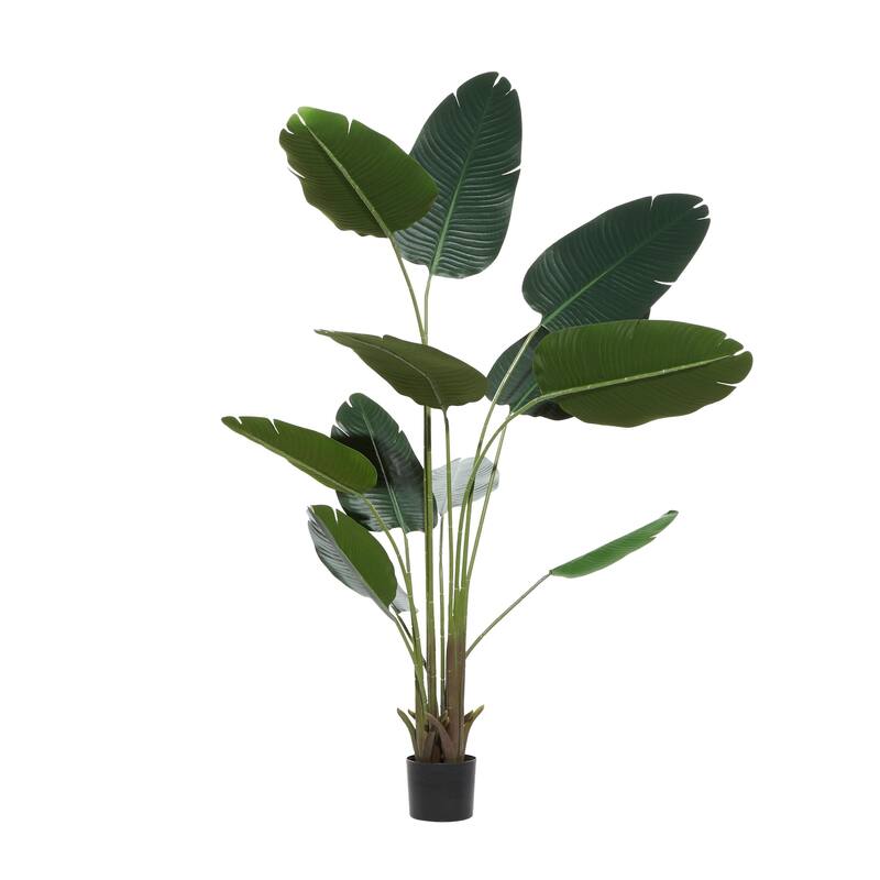 Faux Foliage Bird of Paradise or Anthurium Artificial Plant with Realistic Leaves and Black Pot - Green - Roche River Decor