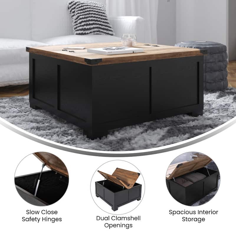 Farmhouse Coffee Table with Hinged Lift Top and Storage