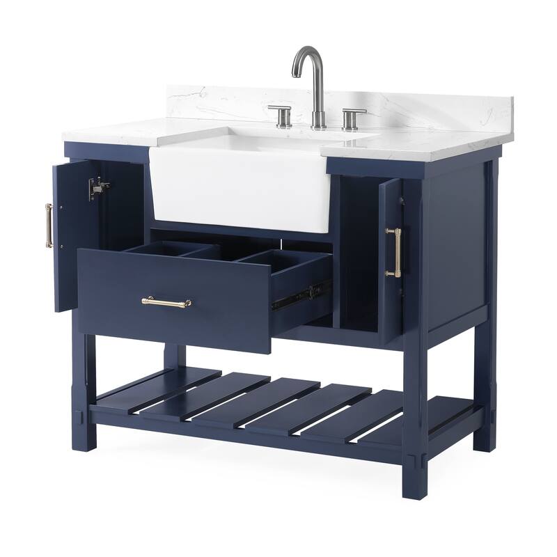 42" Kendia Navy Blue Farmhouse Sink Bathroom Vanity