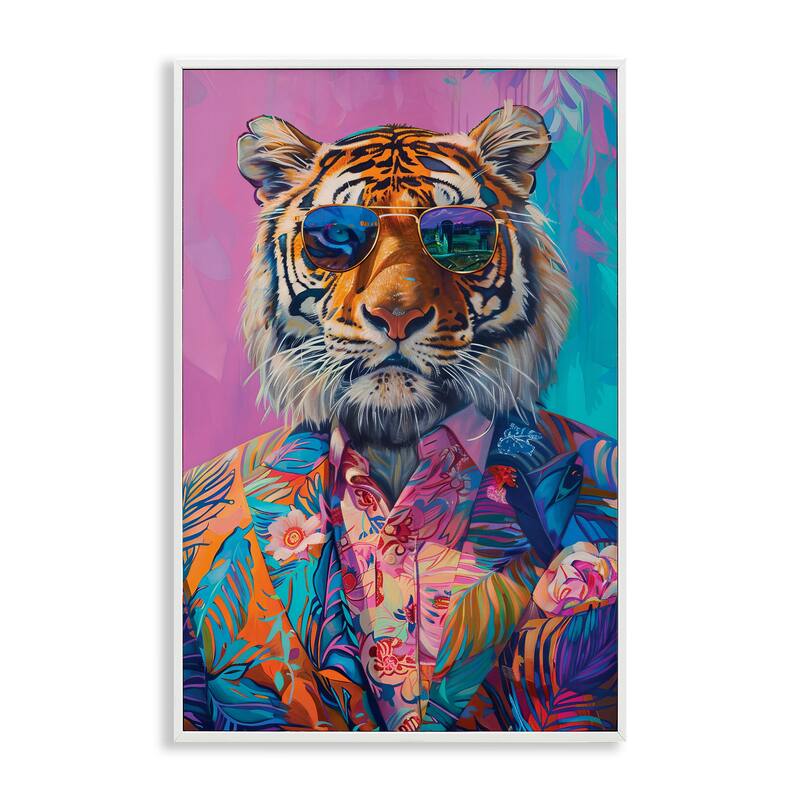 Stupell Bright Tropical Fashion Tiger Framed Giclee Art Design By LSR Design Studio - 20 x 30 - White