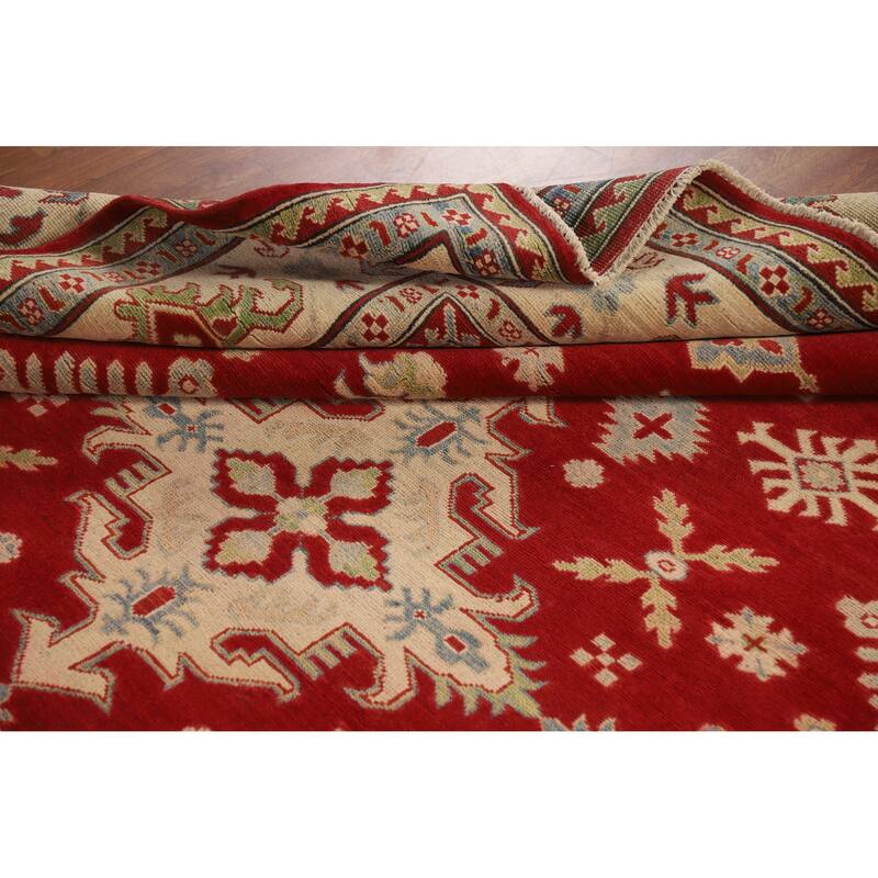 Hand Knotted Oriental 100% Wool Carpet Traditional Geometric Red Kazak Area Rug - 9' 3'' X 8' 5''